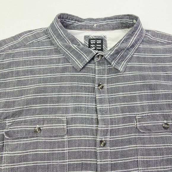 Billabong Size XL Mens Pockets Gray White Stripe Long Sleeve Logo Cotton Shirt - Picture 12 of 12